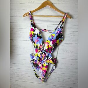 M Bar III Colorful Floral Swimsuit lots of cutouts